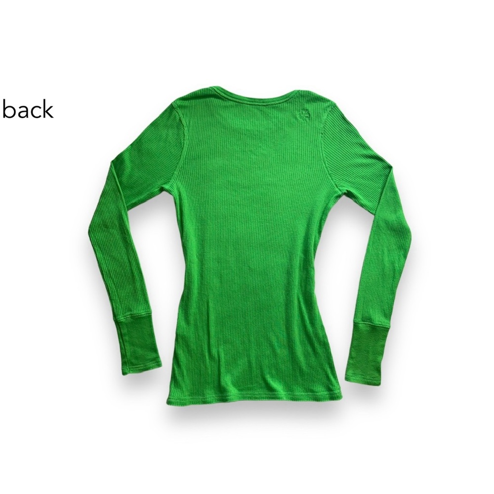 Kirra PacSun Lime Green Ribbed Long Sleeve Tee Y2K Cotton Blend Top, Size M - Picture 5 of 8
